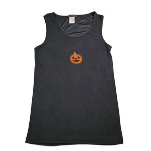 Grumpy & Gorgeous Womens Halloween Pumpkin Rhinestone Tank‎ Top Black Large NWT